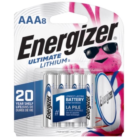Energizer Lithium (Li) Battery, AAA 8 PK L92SBP-8
